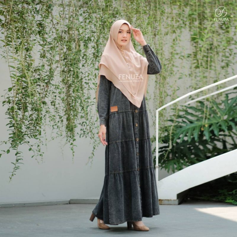 Gamis Jeans Denim Velove dan Kemeja Varel Couple Original Fenuza