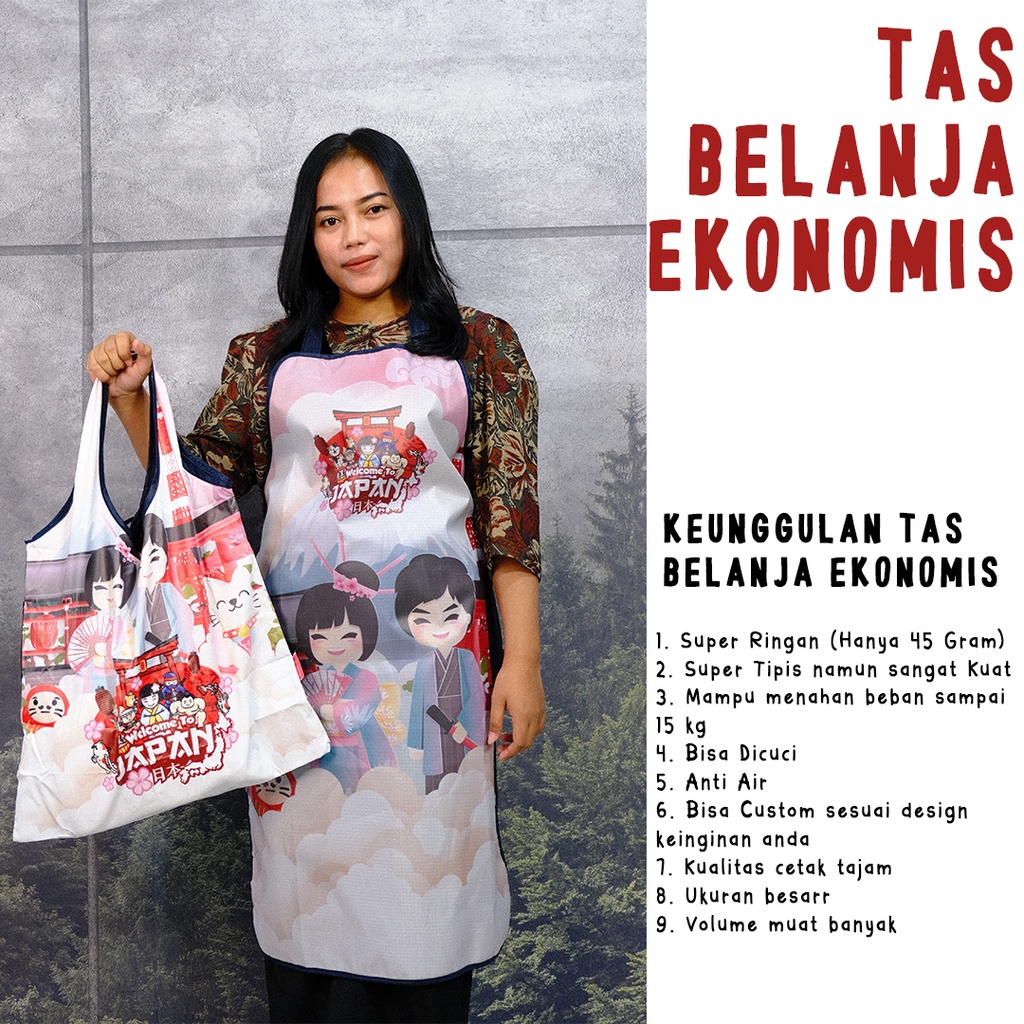 Tas Belanja Wanita Lipat Besar Anti Air Jumbo Ekonomis Motif Desain Custom Murah