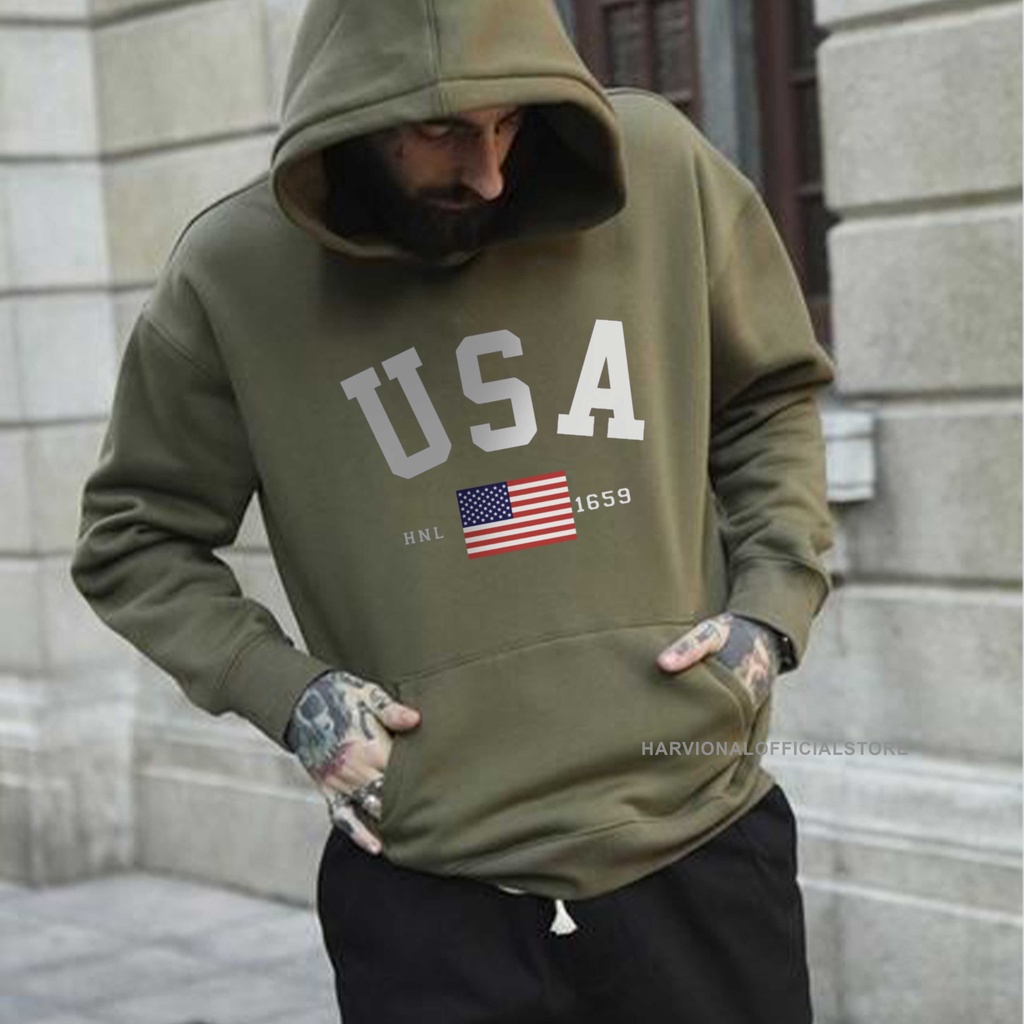 Parisdivarious Sweater Hoodie Jemper Usa Bendera FC Bahan Fleece Size S - XXL (Pria &amp; Wanita)