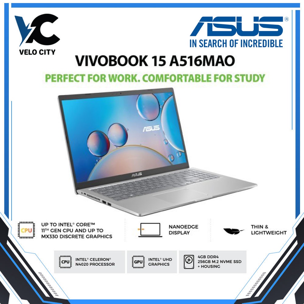 Asus A516MAO-HD423 /Celeron N4020/4GB/256GB SSD/Win 10 Home+OHS 2019