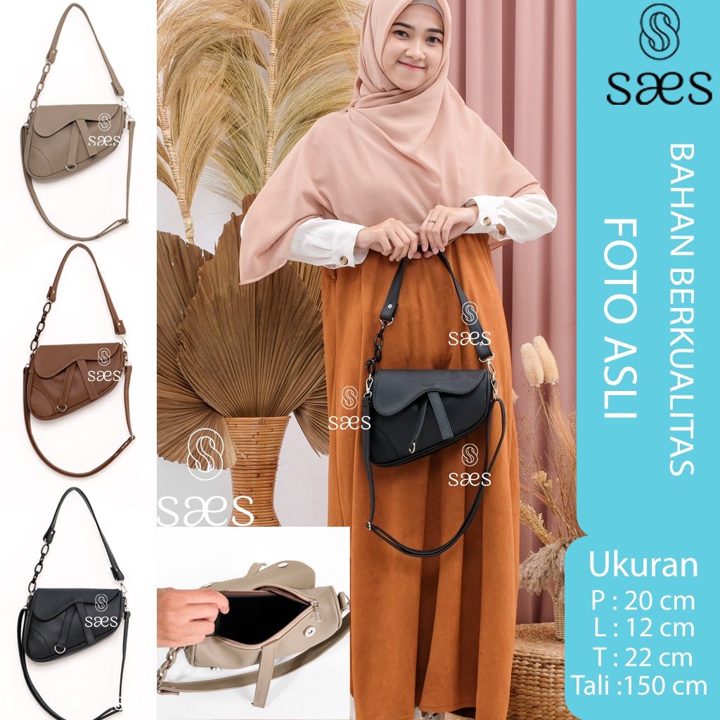 SAES Quince Saddle Bag Kulit Vintage Handbag Shoulderbag Top Handle Bag Tas Selempang &amp; Bahu Hitam Saes shop 001