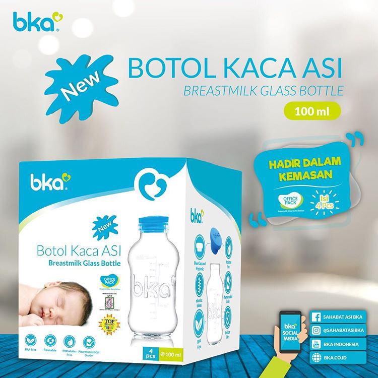 BKA Botol Kaca ASI 100ml Isi 4pcs / 8pcs