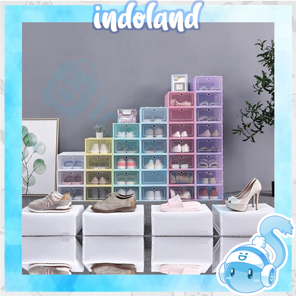 ☀ INDOLAND ☀ Kotak Sepatu Premium Transparan Tebal Serbaguna Shoe Box Tempat Penyimpanan Sandal R131