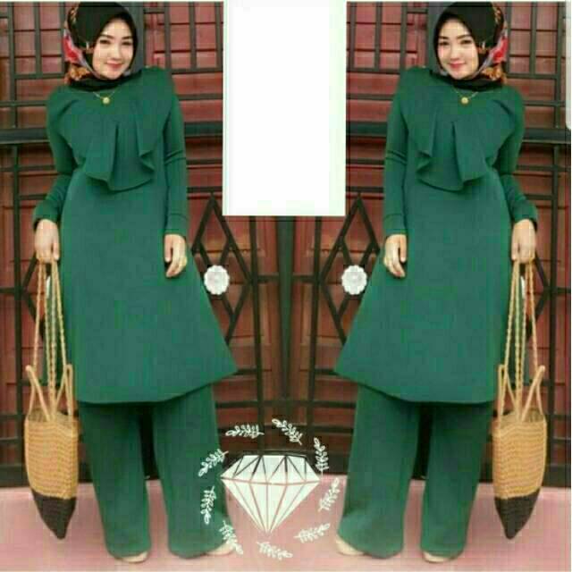 SET CELANA TUNIK ZIVANA, WOLFIS, GAMIS HIJAB MUSLIM, DRESS MAXY, SETELAN