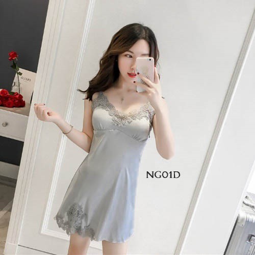 [STOK TERBATAS] LINGERIE SATIN BAJU TIDUR SEXY PIYAMA WANITA ABU-ABU NG01D