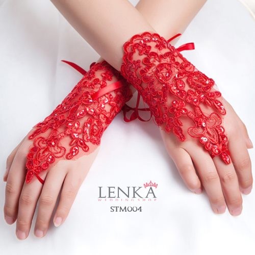 [READY STOCK] AKSESORIS PERNIKAHAN SARUNG TANGAN WEDDING BRIDAL GLOVES MERAH STM004