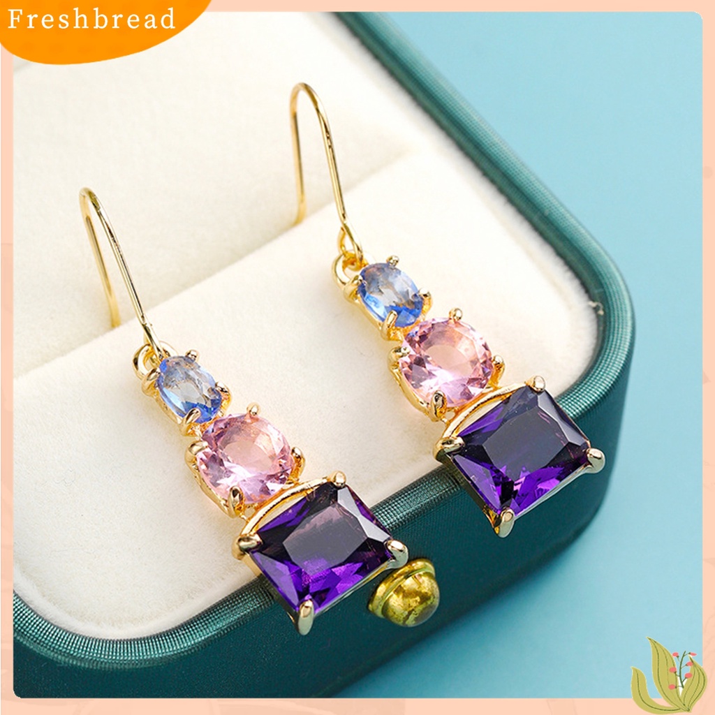 Terlaris 1 Pair Women Hook Earrings Skin-friendly Shiny Surface Copper Dangle Earrings with Large Faux Crystal for Wife