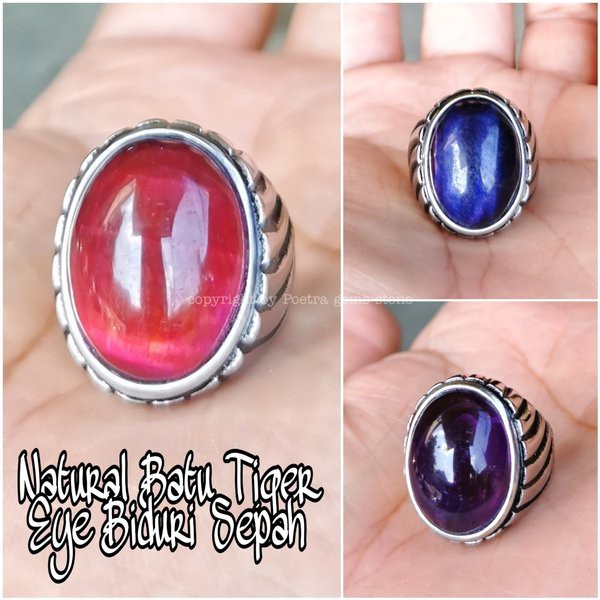 Cincin Batu Akik Biduri Sepah Merah Biru dan Ungu Termurah