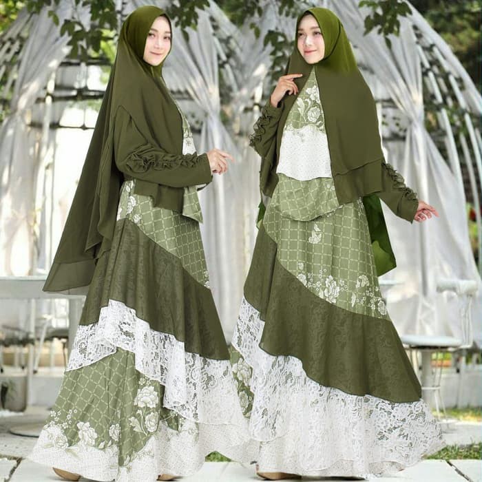 Agra1458 baju butik Arimbi SYARI JUMBO HIJAU CERUTY gamis pesta mewah ari MT