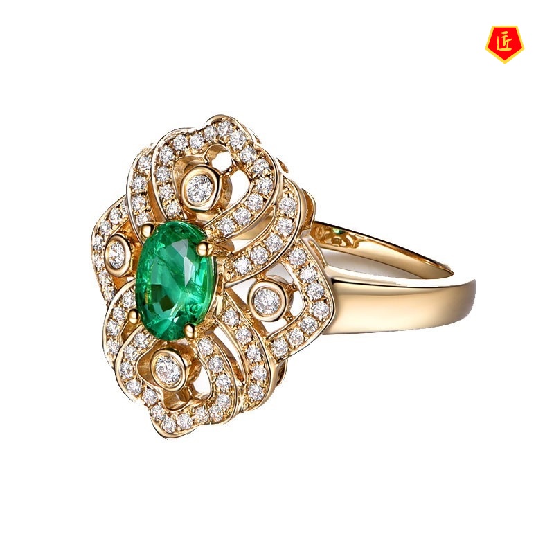 [Ready Stock]Stylish Elegant Silver Rose Emerald Ring