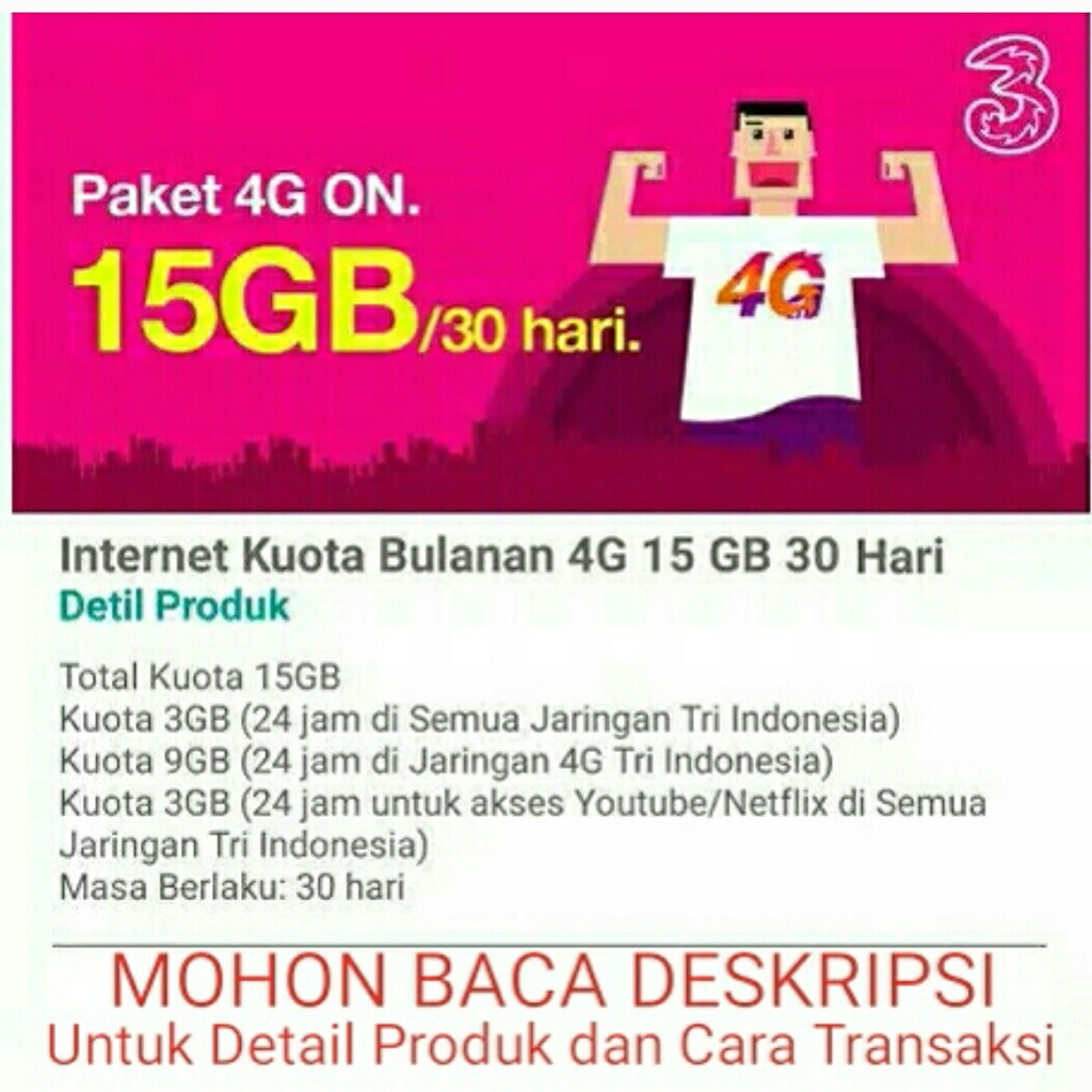 Promo Kuota Internet Tri 15gb Inject Isi Langsung Kenomor Shopee Indonesia