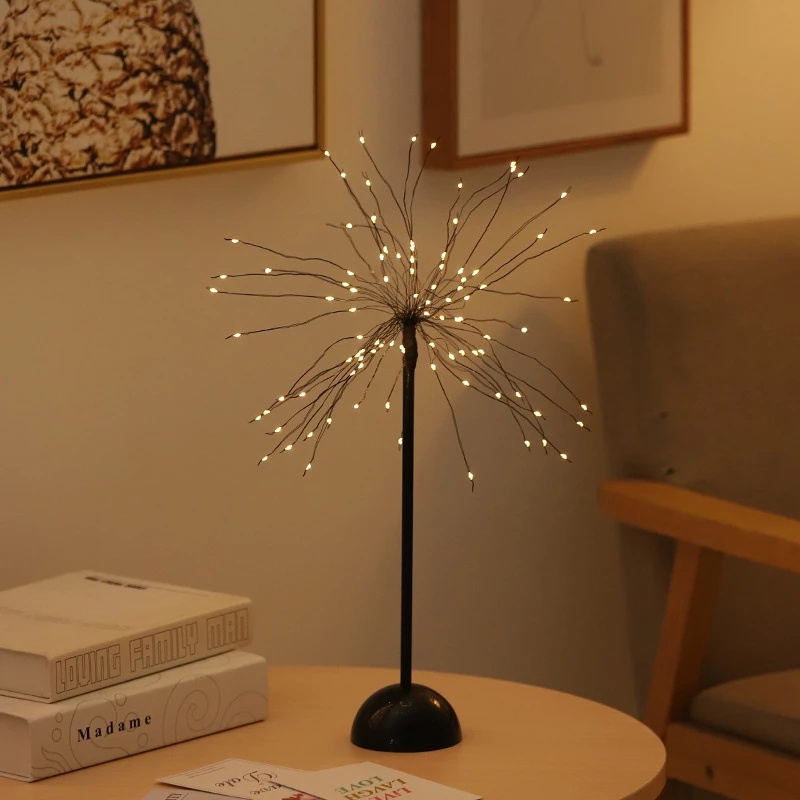 Creative Led Dandelion Firework Flashing Light Night Light   Decoration / USB Battery  Powered Firework Wire String Light LED Decorative Table Night Lamp / Best Gift for Boy And Girls / LED Nightlight Lamp Living Room Home Decoration