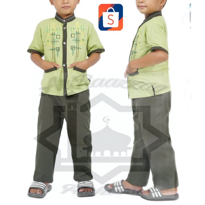 Baju koko anak laki laki bordir warna hijau / Baju muslim anak laki laki hijau.