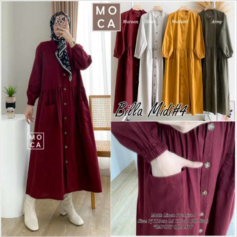 DRESS WANITA FULL KANCING BILLA MIDI DRESS #4 BY MOCA