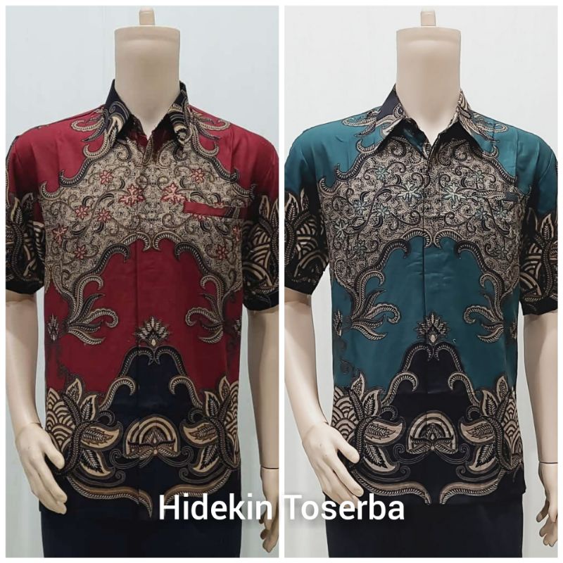 Hem kemeja atasan seragam baju batik pria jumbo M-5L Vivo merah hijau