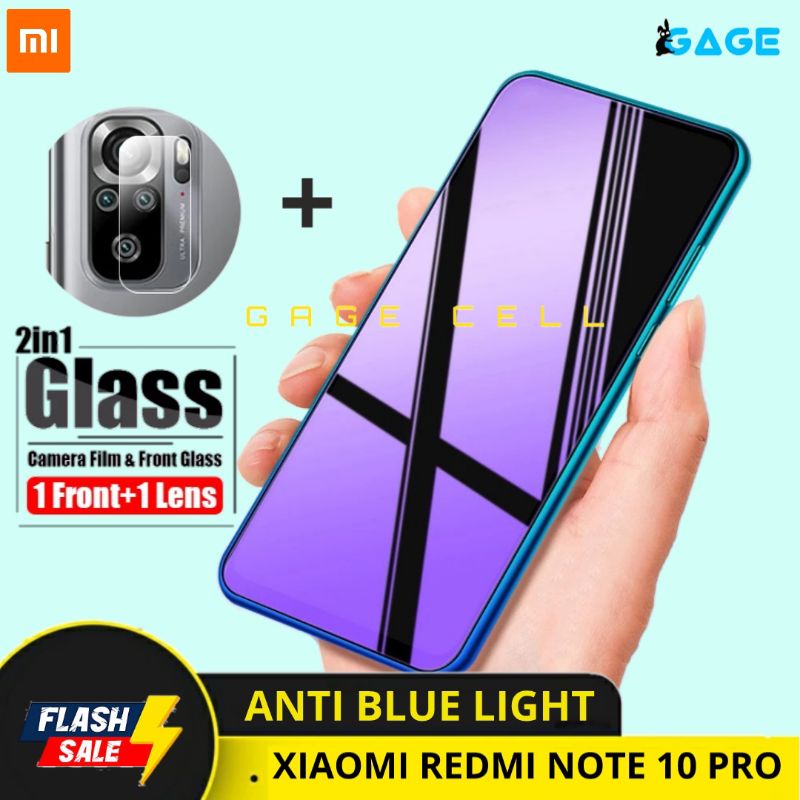 2in1 TEMPERED GLASS ANTI BLUE LIGHT REDMI NOTE 10 PRO TG ANTI GORES LAYAR KAMERA SCREEN PROTECTOR