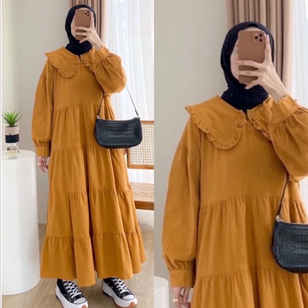 Orimoza Maxi Dress Wanita Rayon Crinkle Busui-ARSY LINEN MUSTARD