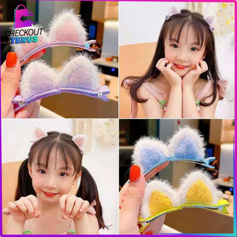 CT C321 C322 Jepit Rambut Pita Anak 2IN1 Gaya Korea Jepit Rambut Princess Motif Kuping Kucing Aksesoris Rambut Anak Perempuan