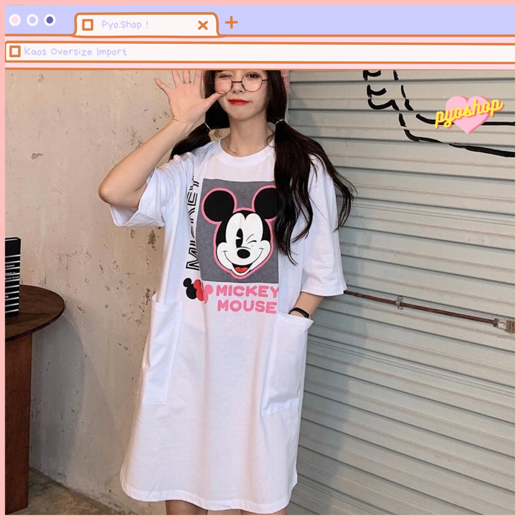 Oversize Dress Kaos Import Motif Mickey untuk wanita