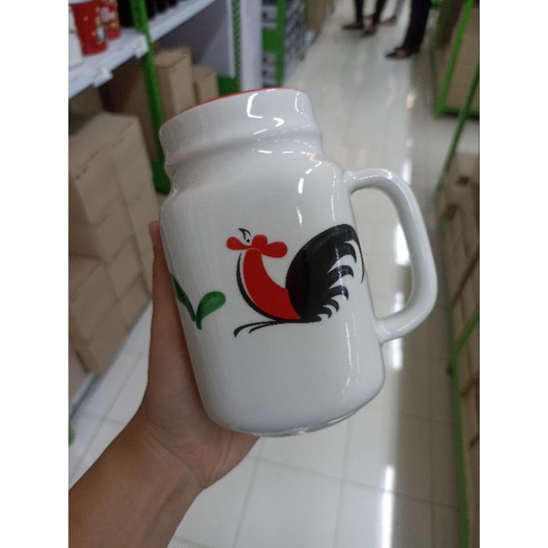 mug jar keramik motif ayam jago kukuruyuk