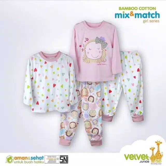 Setelan Panjang Anak 2-5 / Piyama Bamboo Catton Mix&amp;Match Velvet Junior Big Size