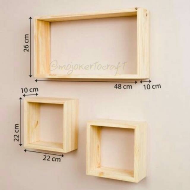 rak dinding minimalis persegi panjang satu set bahan kayu jati belanda