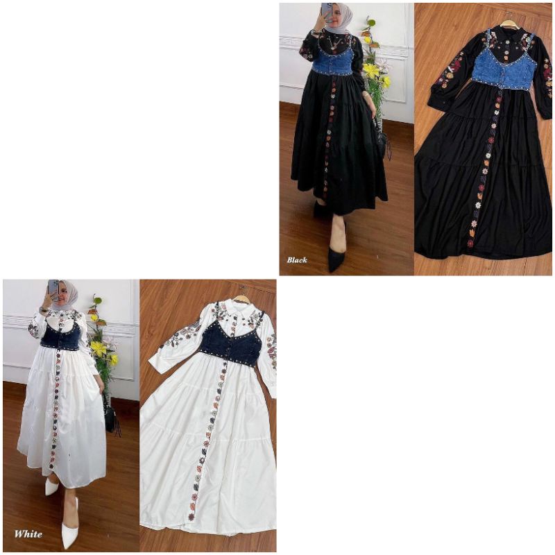 della set midi dress dan rompi/midi dress panjang 115cm/midi dress termurah