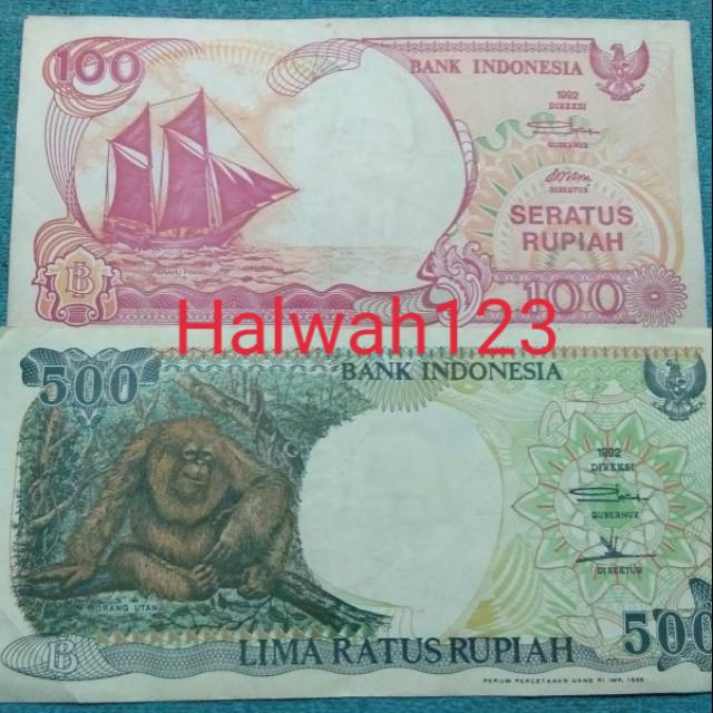 Uang lama kuno tahun 1992 100rupiah dan 500 rupiah kertas