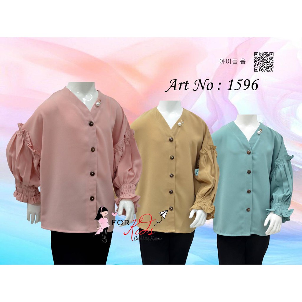 Blus Anak Perempuan Fashion Korea Lengan Balon Panjang Kancing Depan