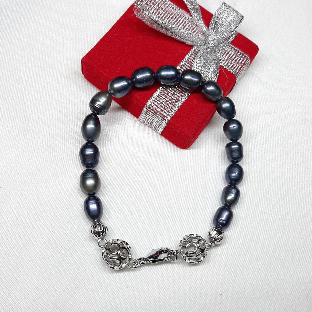 gelang mutiara tawar warna hitam asli lombok kode GM009