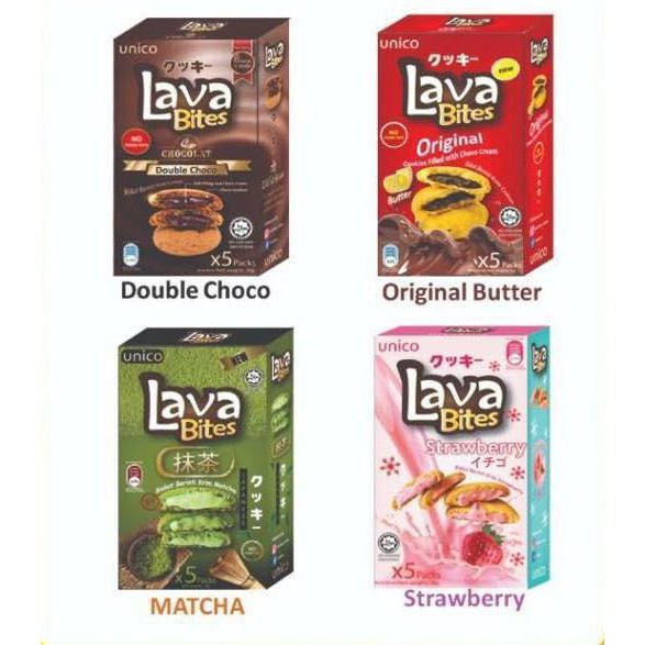 

Unico Lava Bites Double Choco Matcha Stawberry Butter Cookies Biskuit