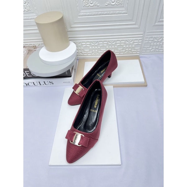 sepatu heel wanita terbaru pesta LOUISDEAR sepatu heel 3 cm bahan satin P94