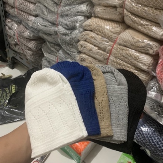 Peci Rajut Alqalam Ambani Dewasa Katun Polos Motif Bayi Anak Hitam Putih Songkok Kopiyah Grosir Ever