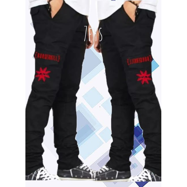 celana kargo panjang  bordier saku kiri kanan black metal pria punk n rock lima starCelana Cargo