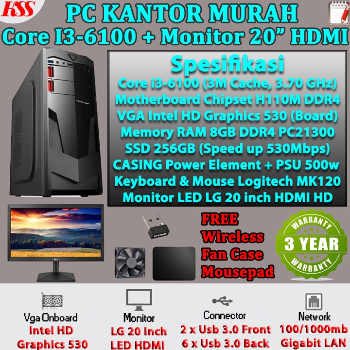 [Baru] PC Rakitan / Komputer Core i7 + SSD + Monitor Cocok Buat Kantor