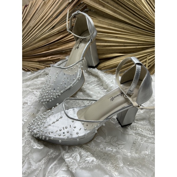 sepatu Rafaizoutfit sepatu wanita wedding zee silver tali 9cm tahu