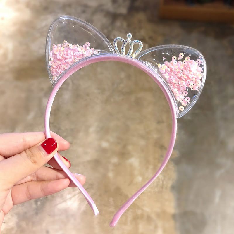 CAT EAR HEADABAND / BANDO ANAK TELINGA KUCING GLITTER SEQUIN IMPORT / AKSESORIS ANAK IMPOR KOREA