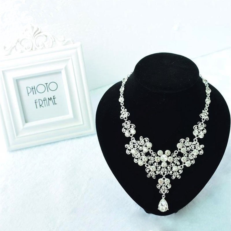 Girl Wedding Bridal Crystal Rhinestone Necklace Earrings Crown Tiara Jewelry Set