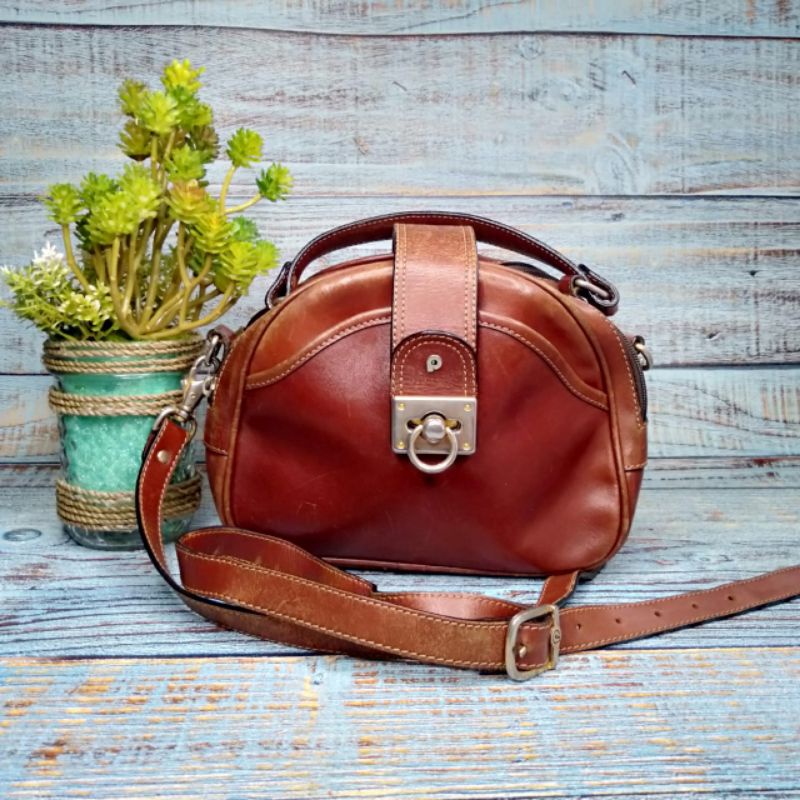 Handle Bag Leather Brown/ Tas Kulit Wanita/ Tas Ala Papillon Coklat/ Tas Selempang Preloved