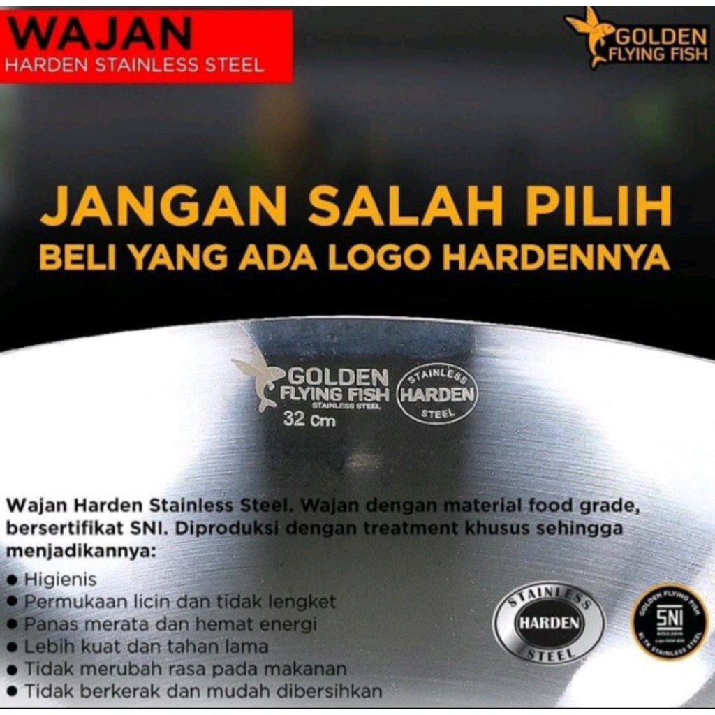 Wajan Golden Flying Fish - Kuali Anti Lengket Stainless Harden Steel Diameter 30 32 36 38 40 42 cm