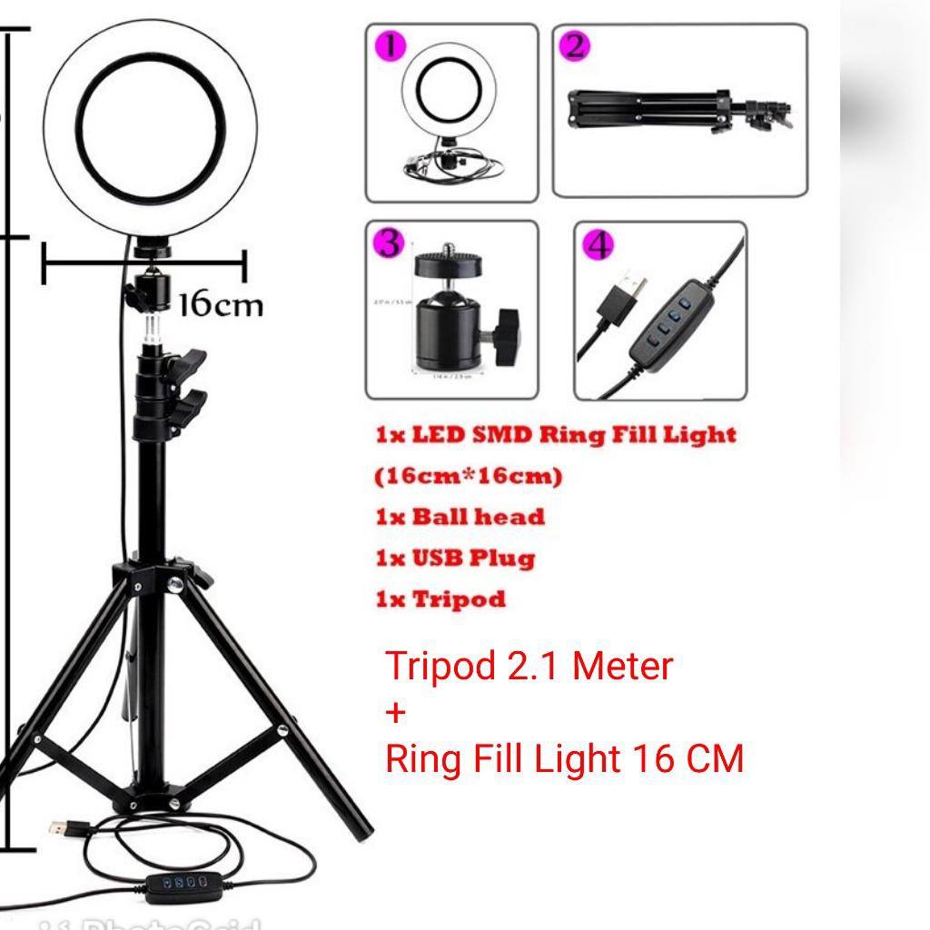 SELFIE RING FILL LIGHT 16 CM + TRIPOD 2.1M