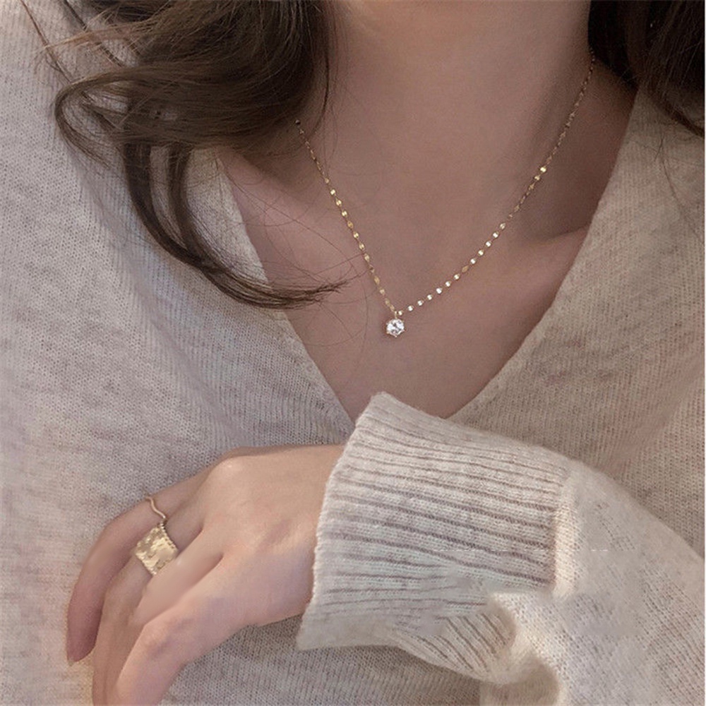 aaoottuuoo5.id Cod   Korean Simple Classic Zircon Pendant Necklace Shining Water Drill Clavicle Chain Female Jewelry