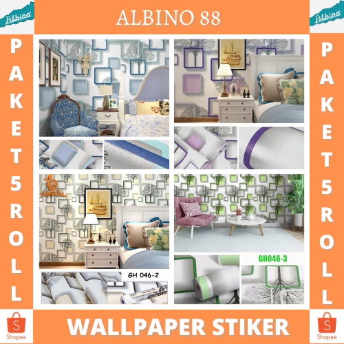 TERMURAH PAKET 5 ROLL!! WALLPAPER STICKER DINDING MOTIF KOTAK/ SQUARE 3D PREMIUM QUALITY BEST SELLER BISA COD