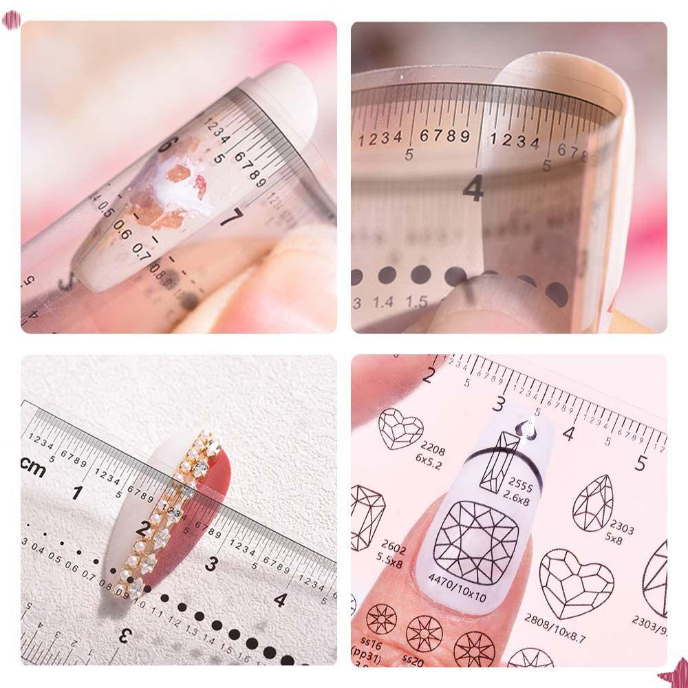 NEEDWAY Penggaris Nail Art Tahan Air Lembut Memakai Pengukuran Kuku PVC Manicure Alat Ukur Kuku Rhinestones Measuring Ruler