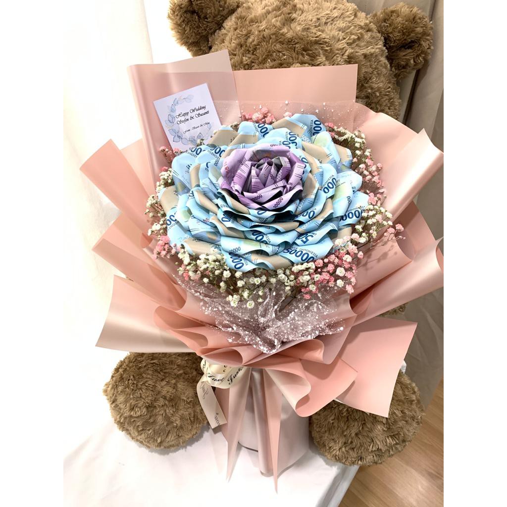 Buket Uang kado valentine / anniversary / ultah money bouquet uang asli 1,280 Juta