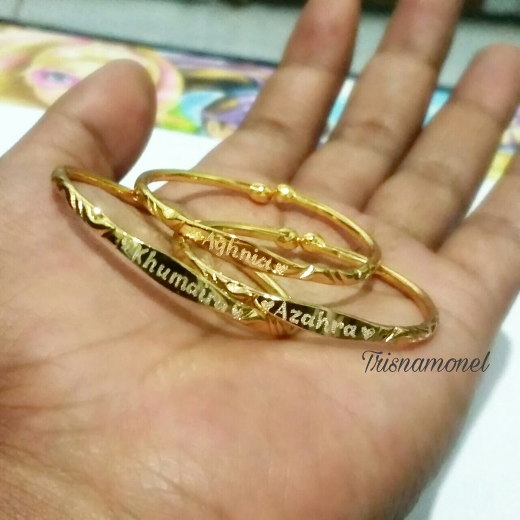 UKIR NAMA !!! Gelang anak motif tribusono kuningan sepuh emas