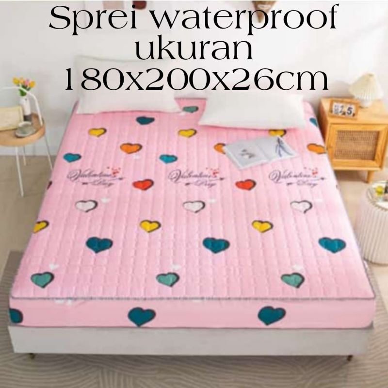Sprei Waterproof / Sprei Protector bermotif / Sprei anti air ukuran 180x200CM dan 160x200CM-180 pink love