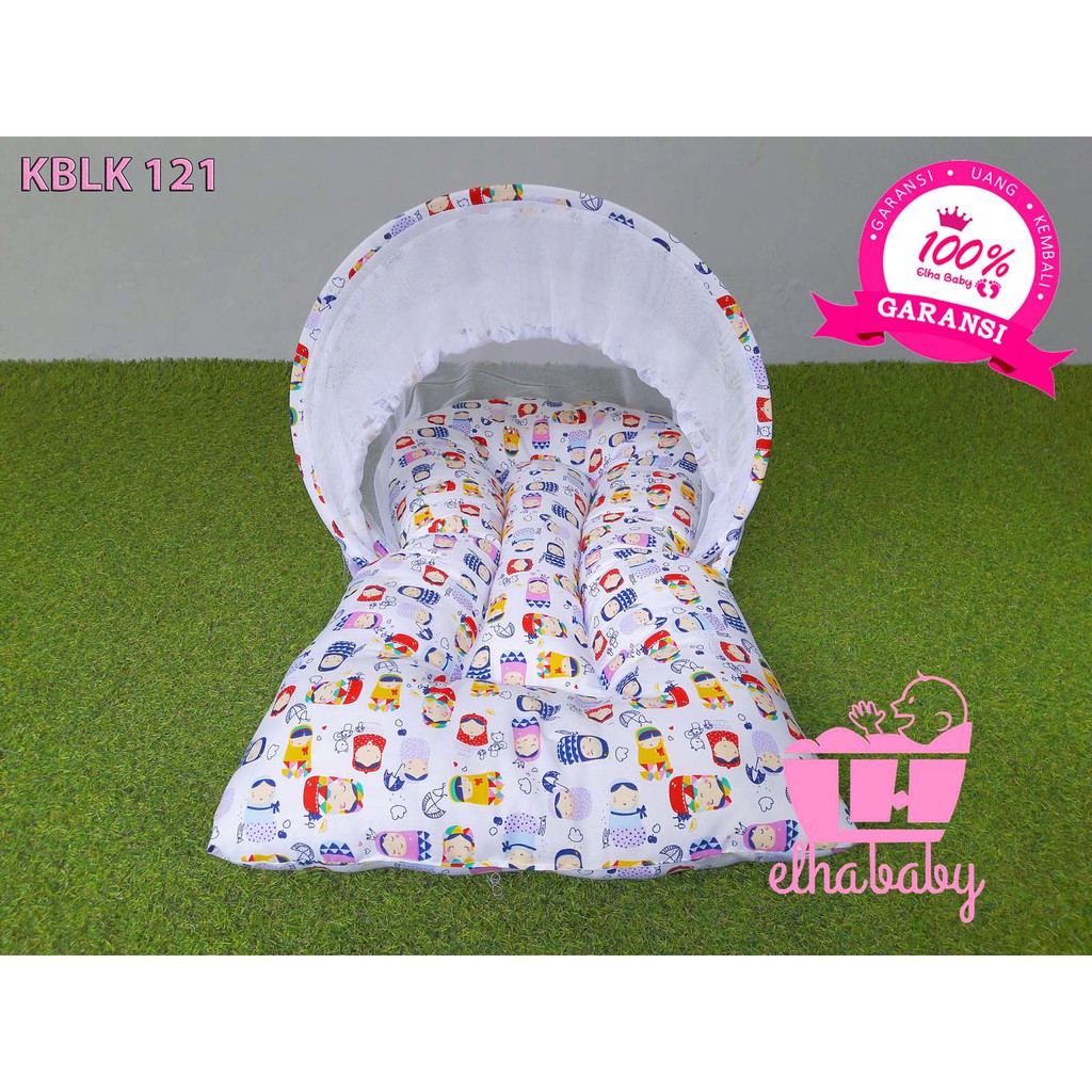 Kasur Lipat Bayi Set Kelambu Bantal Guling | Tempat Tidur Anak Baru Lahir Motif Lucu Bonus Tas 121