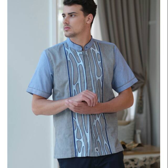 Baju koko al-achwan Medina Blue Full Bordir new collection al achwan 2019