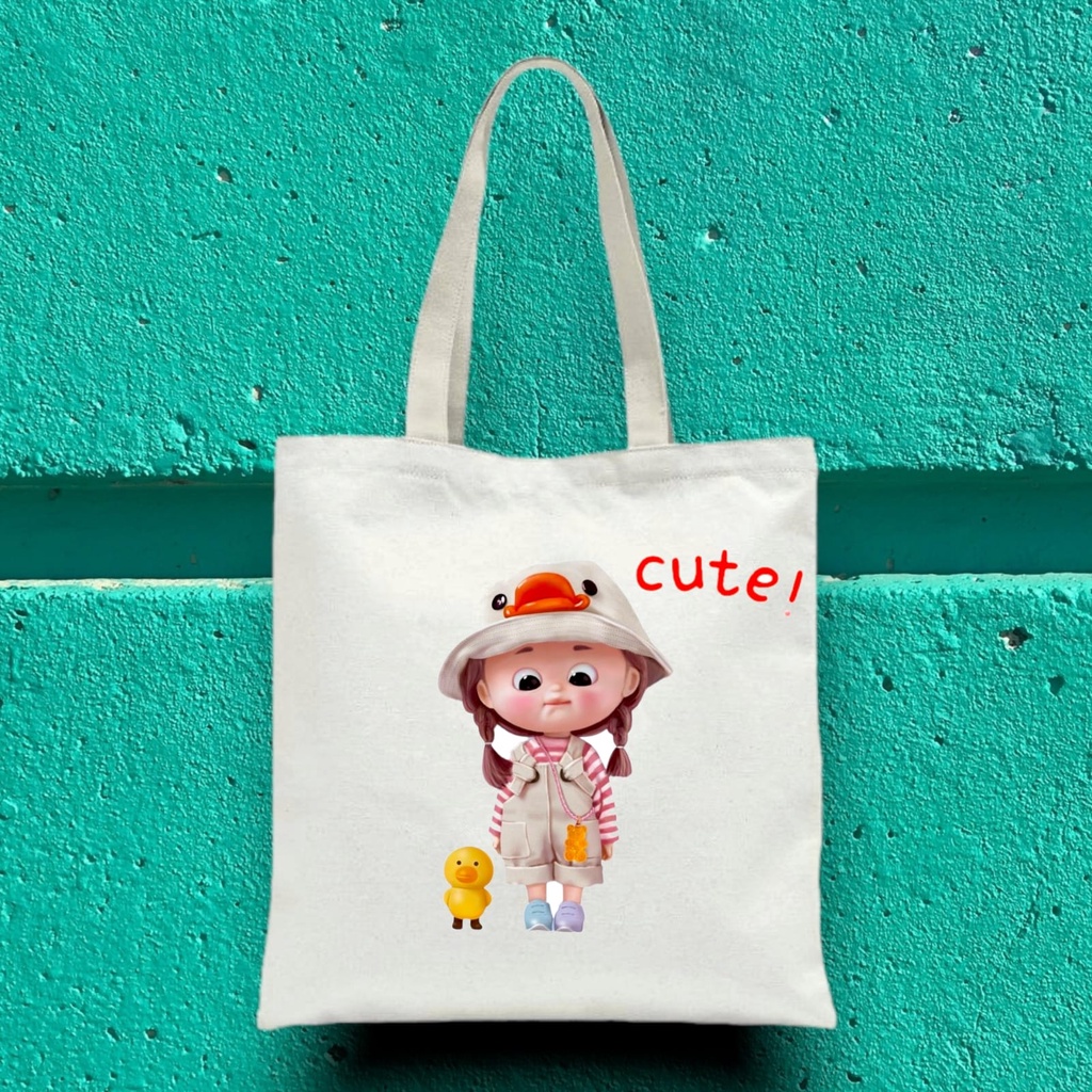 Tote Bag Kanvas Tas Wanita Kuliah Fashion Laptop Totebag Karakter Aesthetic